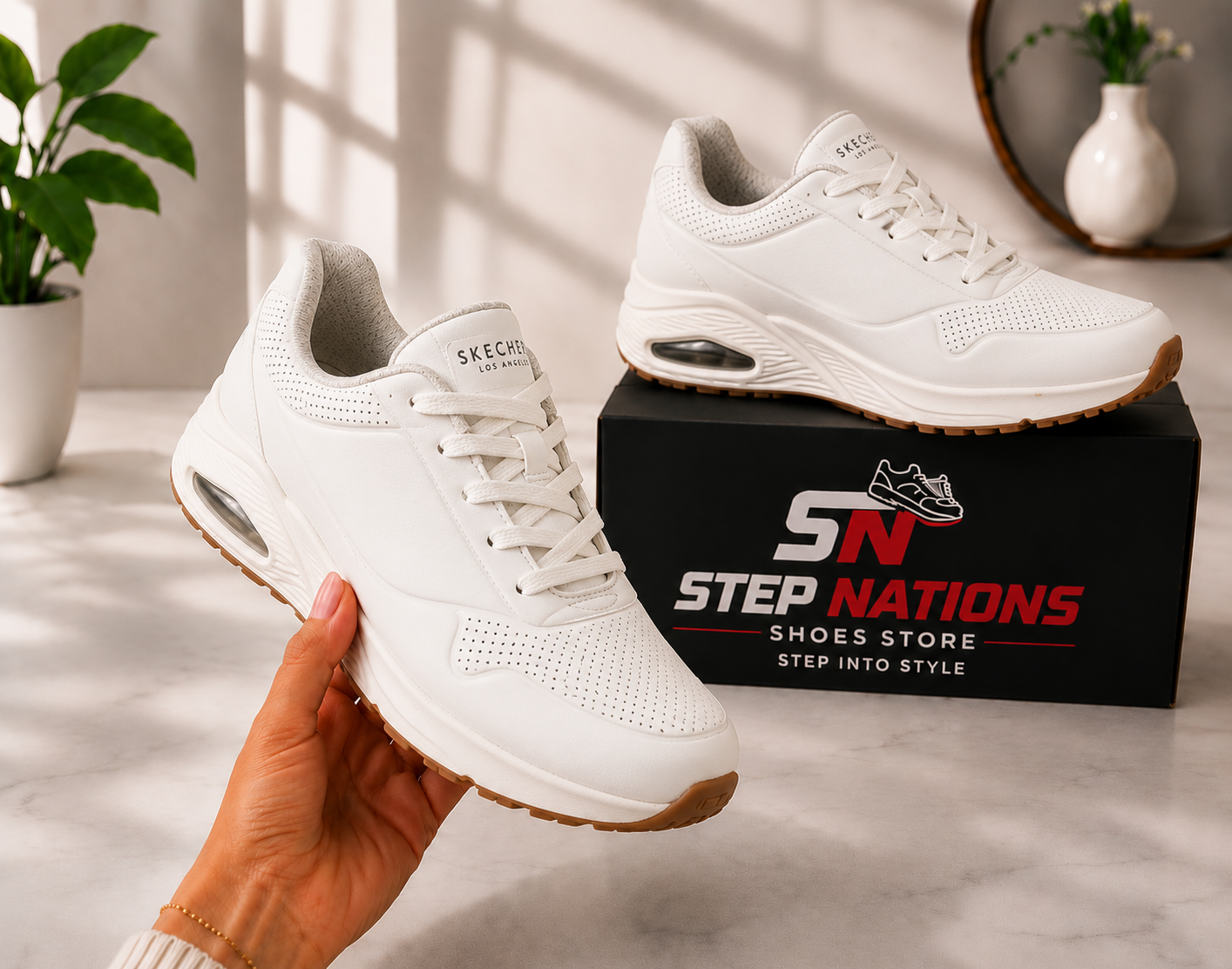 Original Skechers Uno – Stand on Air White Sneakers | Premium Comfort