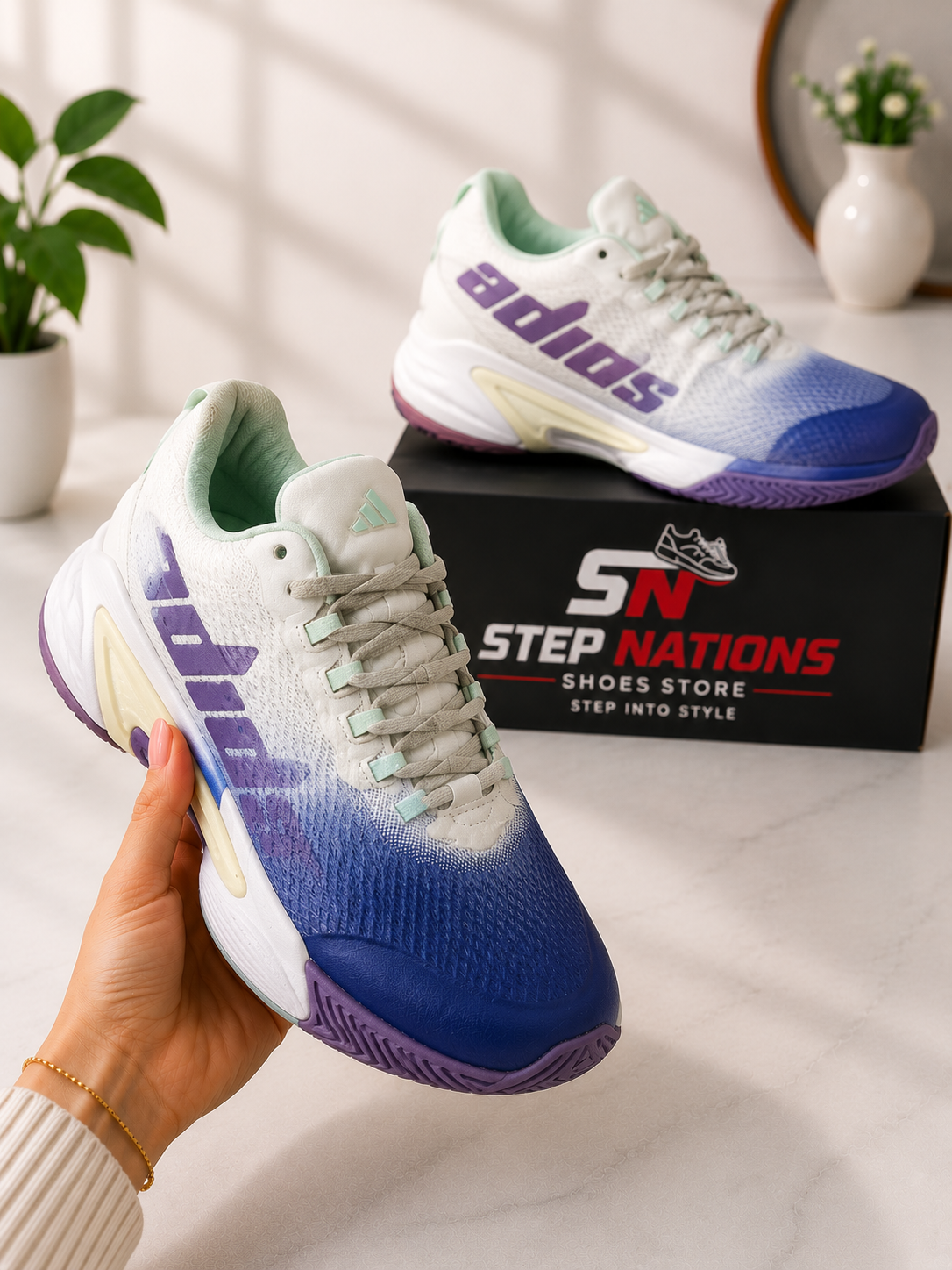 adidas Barricade Inspired Tennis & Court Shoes – White/Blue/Purple | Premium Performance Sneakers