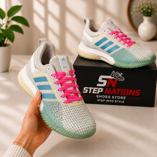 Adidas-Inspired Court Team Sports Shoes – White/Mint/Pink