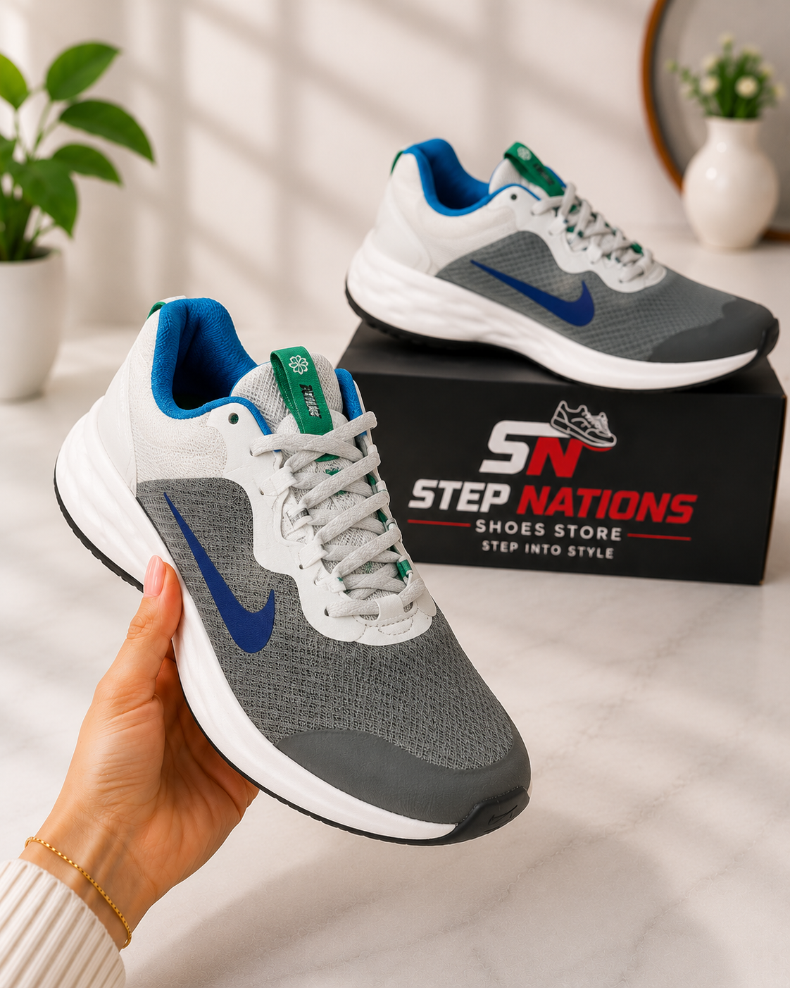 Nike Revolution 7 Inspired Running Shoes – Grey/White/Blue | Lightweight Sports Sneakers