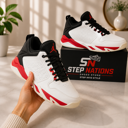 ORIGINAL Basketball Style High-Top Sneakers | Premium White/Black/Red | Men's Sports Shoes