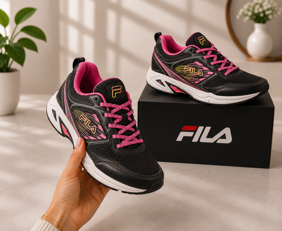 Original FILA Women's Running Shoes – Black, Pink &amp; White – (shop) 034