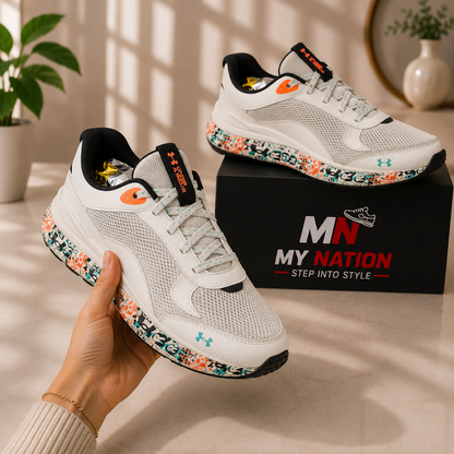 Under Armour Inspired Running Sneakers – White Multi Color