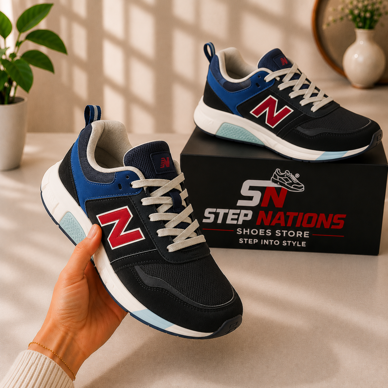 Original New Balance 574 Sport Running Shoes – Black/Blue | Premium Lifestyle Sneakers