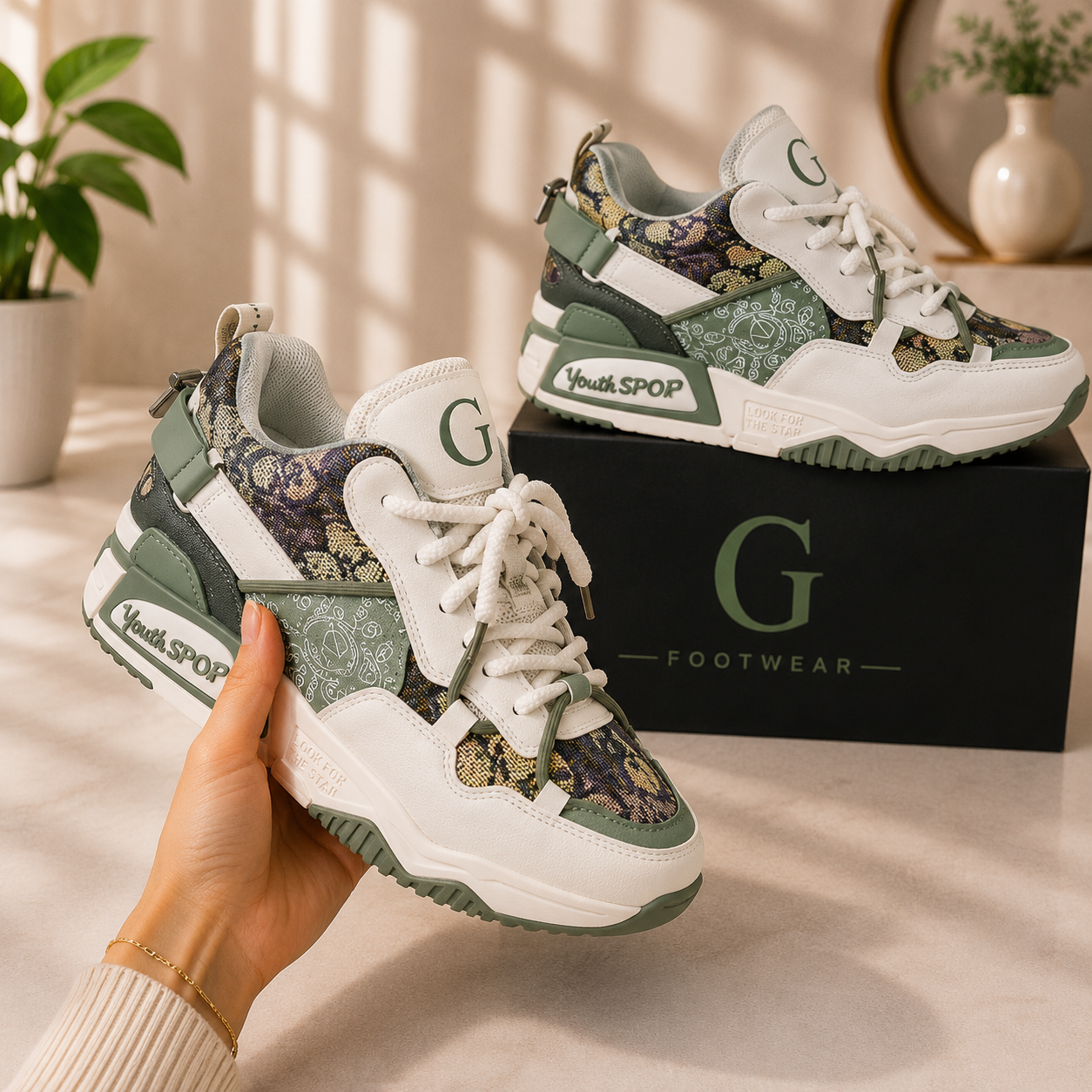 Premium Original Quality Youth Sport Casual Sneakers – White/Green