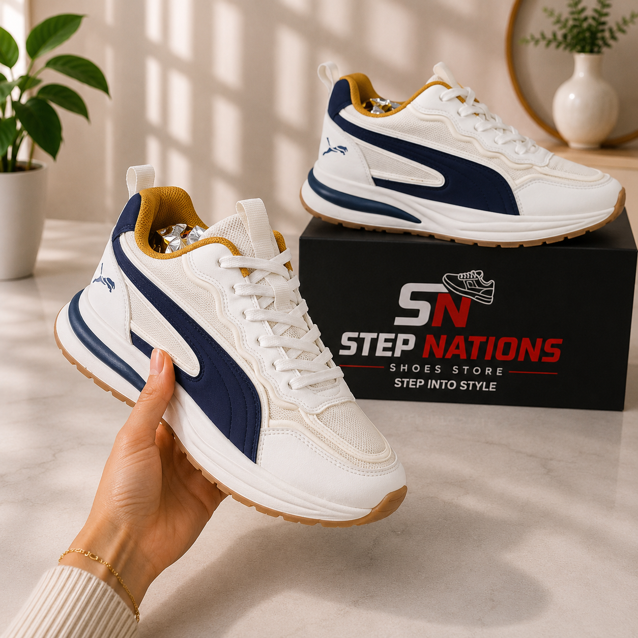 ORIGINAL Premium White & Navy Lifestyle Sneakers | Men's Casual Walking Shoes