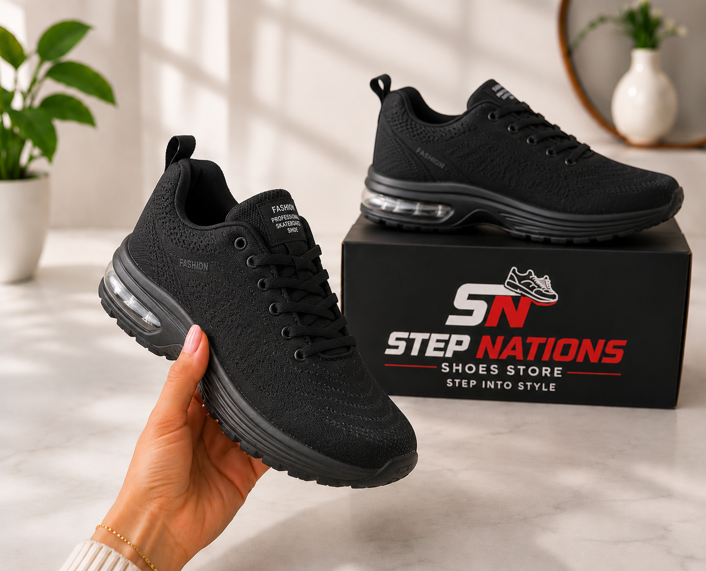 Men's Black Air Cushion Casual Running Shoes – Lightweight Breathable Sneakers