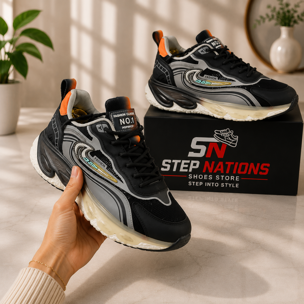 Premium Air Cushion Fashion Sneakers – Black/Grey