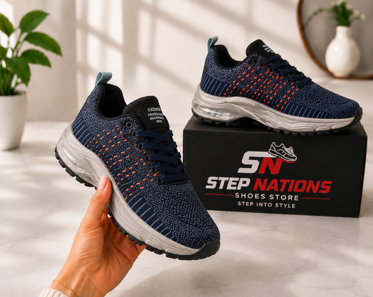 Men's Navy Blue Air Cushion Running Shoes – Breathable Sports Sneakers