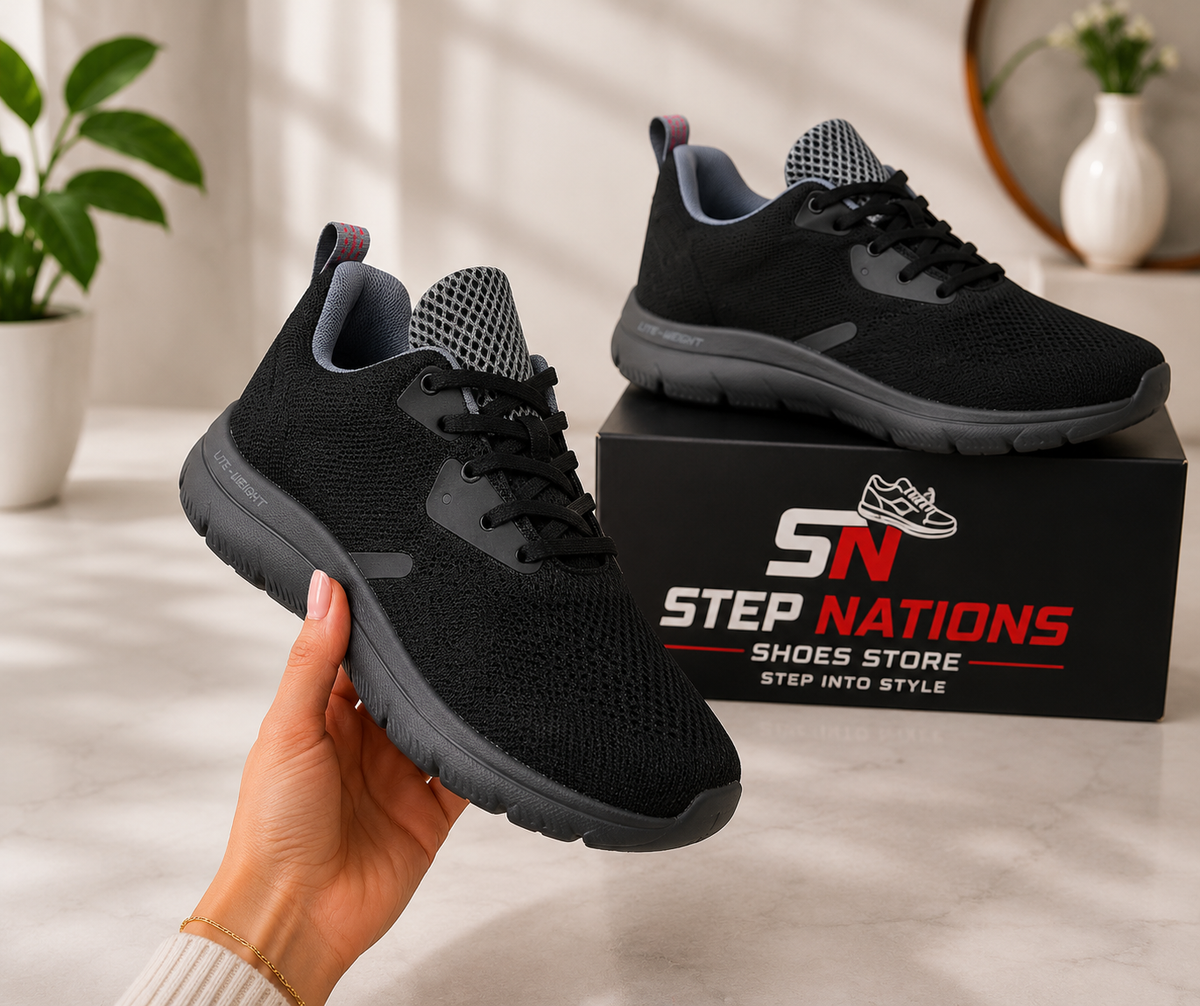 Premium Lite-Weight Black Running Shoes – Ultra Lightweight & Comfortable 074