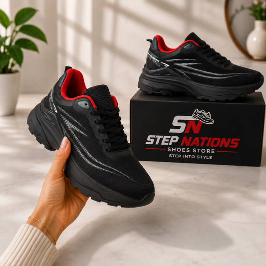 Premium Running & Walking Shoes – Black/Red