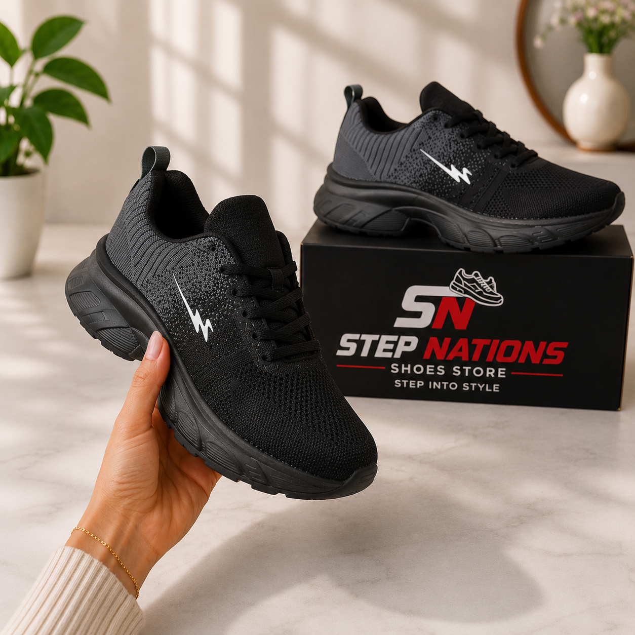 Lightweight Flyknit Running Shoes – Black