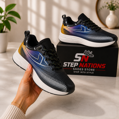 Premium Gradient Running Shoes – Black/Blue/Yellow