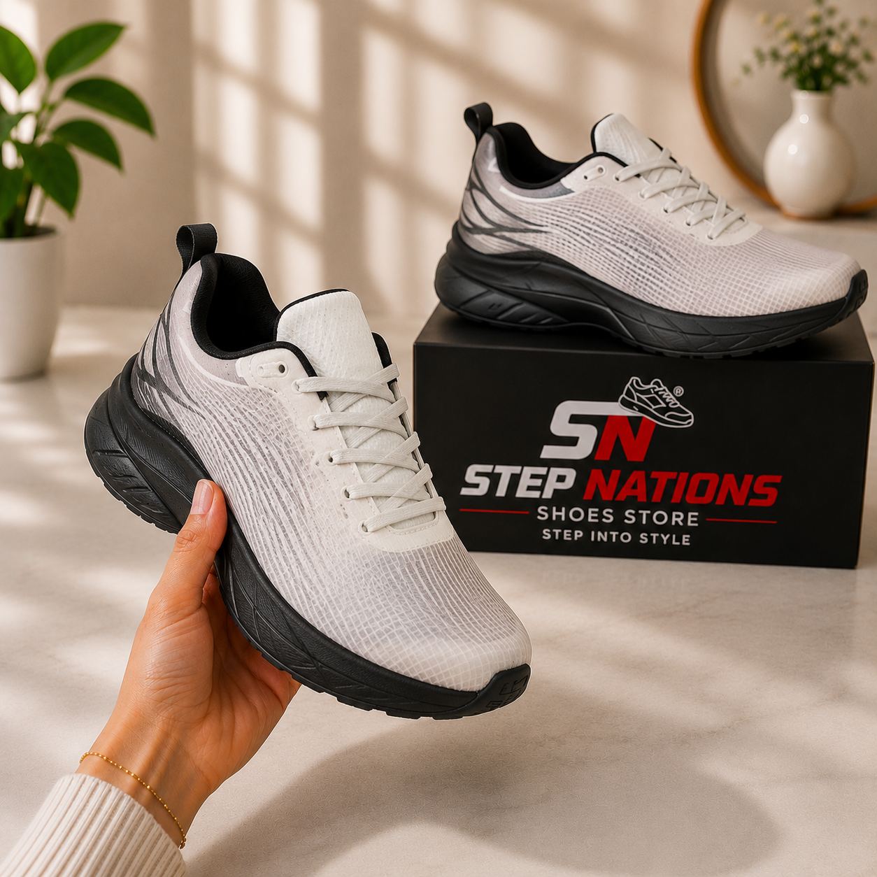 Premium Lightweight Running Shoes – White/Black