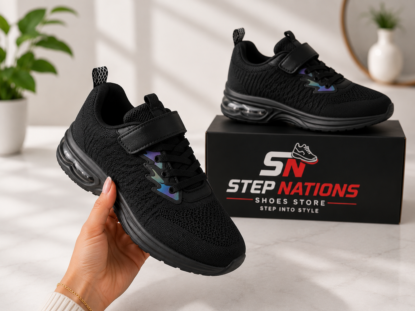 Air Cushion Velcro Running Shoes – Black